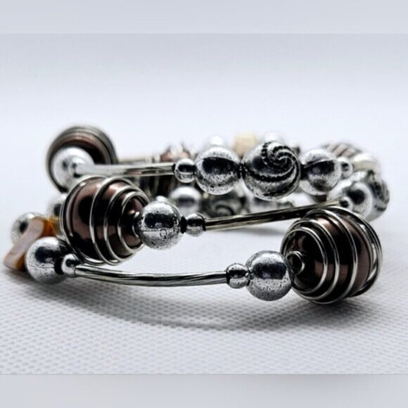 Silver Tone with Copper Color Bead Spiral Bracelet - Picture 2 of 5